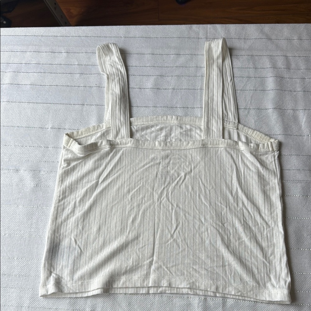 Cream Ribbed Crop Tank Top - Picture 2 of 5